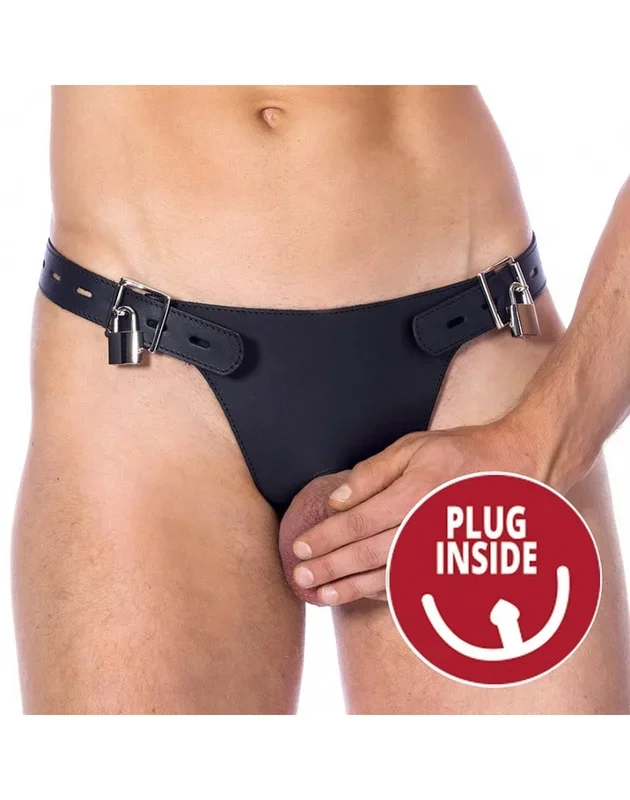 Rimba Keuschheitsslip aus Leder mit Anal-Dildo | Abschließbar & Verstellbar | Ø 3.5 x 14 cm