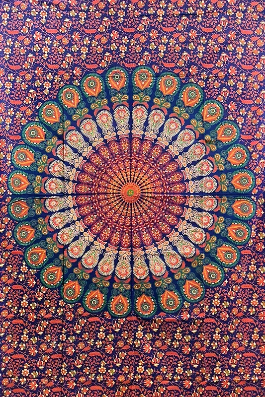 Ritualtuch Tagesdecke Wandbehang – Indian-Peacock blau/orange – Normalgröße