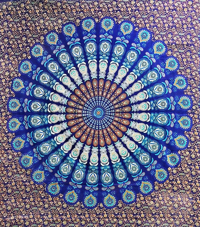 Ritualtuch Tagesdecke Wandbehang – Indian-Peacock dunkelblau – Doppelt