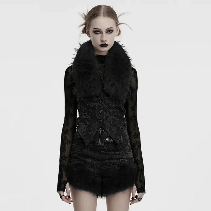 Romantische Gothic Weste mit Fellkragen (Grösse XL-XXL)