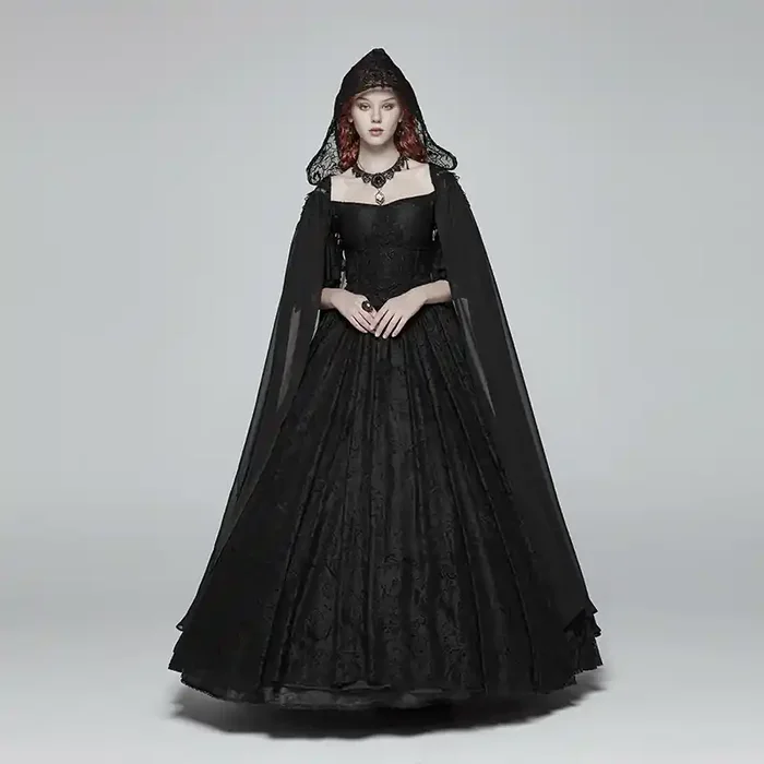 Romantischer Fantasy-Gothic Umhang mit Spitzenkapuze