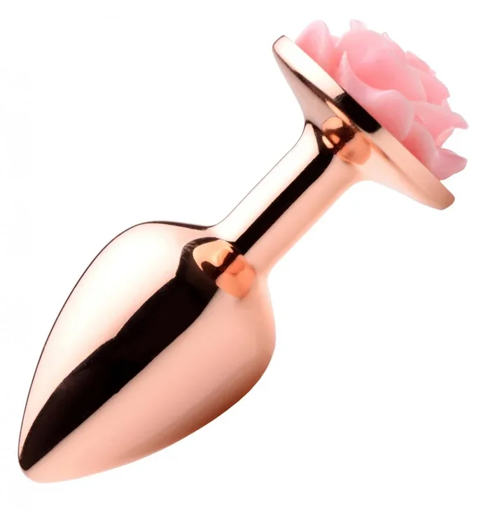 Rosé-Gold Analplug mit rosa Blüte