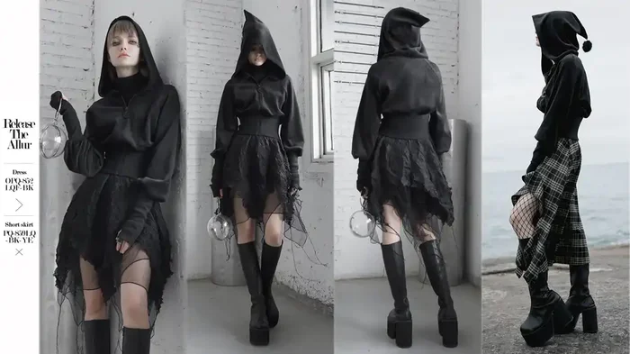 Samt Hoodie mit großer spitzer Kaputze