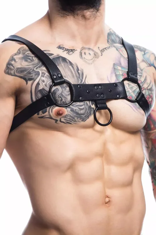 Schwarzer Brust-Harness aus Kunstleder