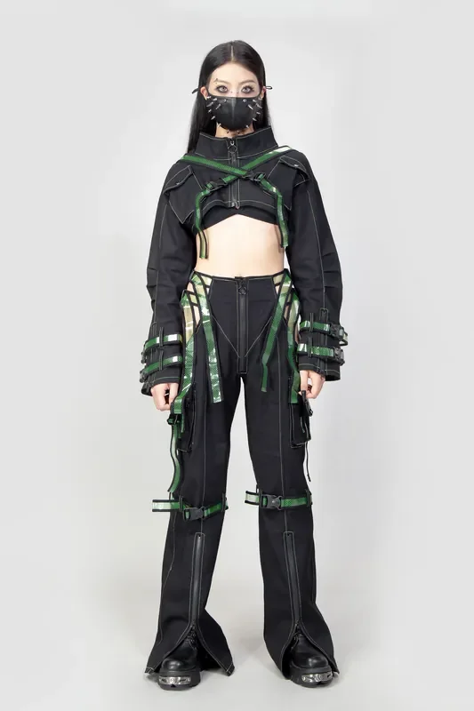 Schwarzes Langarm-Crop-Jacke