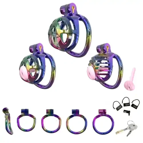 Set – Keuschheitskäfig Metallic (Farbe Silber)