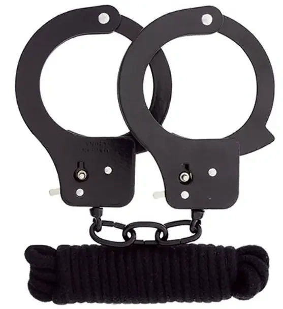 Set Handschellen aus Metall und 3M Seil schwarz