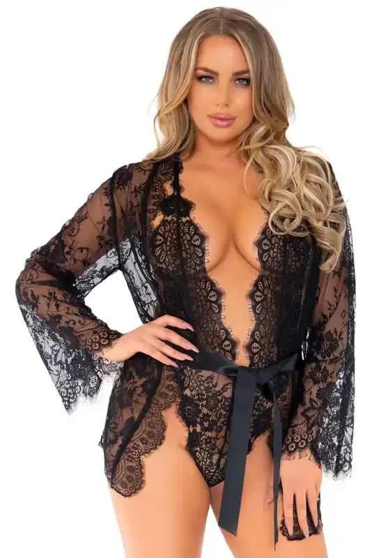 Set Spitzenbody & Kimono Cosmeta – Schwarz