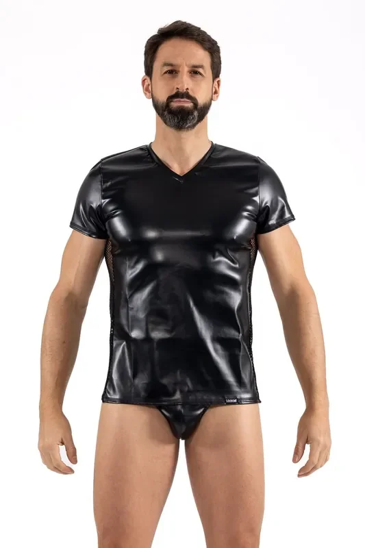 Shirt aus Kunstleder im Wetlook