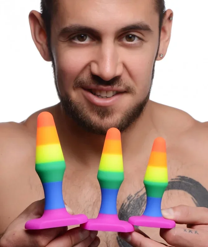 Silikon Analplug-Set regenbogenfarben