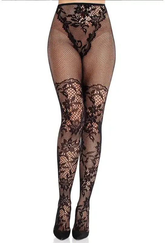 Spitzenstrumpfhose mit Blumen Details