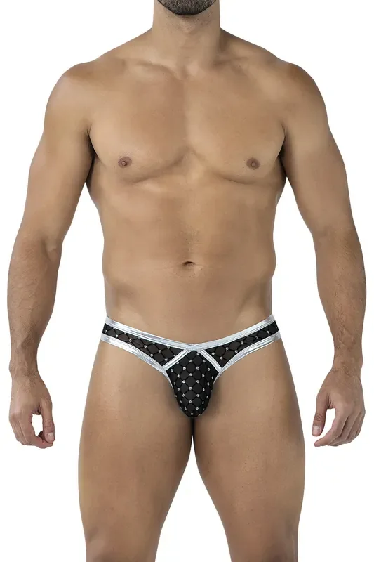 String aus Netzmaterial mit Karomuster – Schwarz/Silber