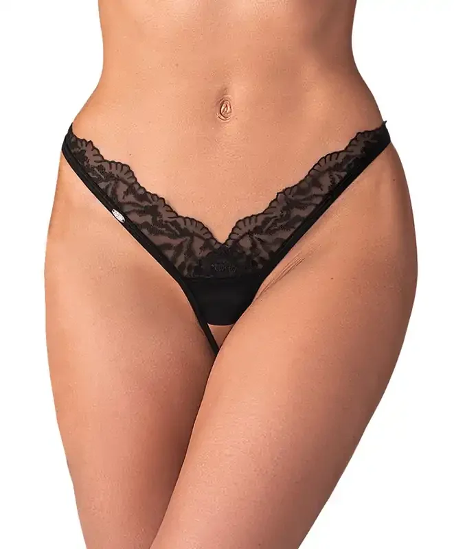 String Ouvert aus Tüll und Spitze – Schwarz