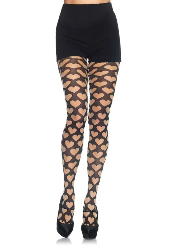 Strumpfhose mit Herzchen in Schwarz