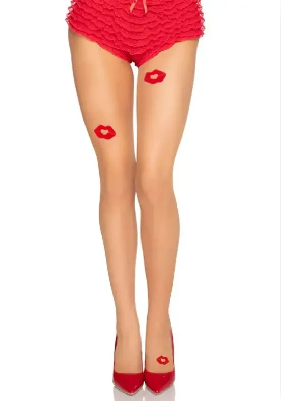 Strumpfhose mit Kussmund – Nude/Rot