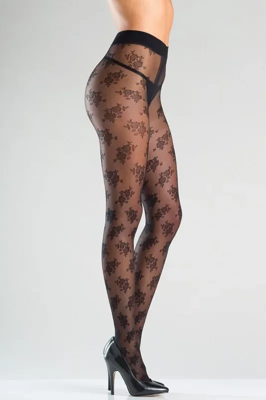 Strumpfhose mit Rosenmuster