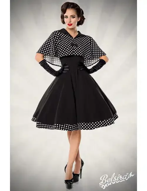 Swing-Kleid mit Cape schwarz/weiß