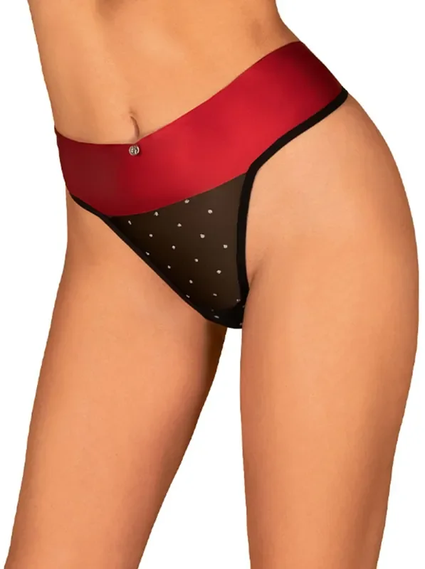 Tanga mit sexy Schleife – Schwarz/Rot