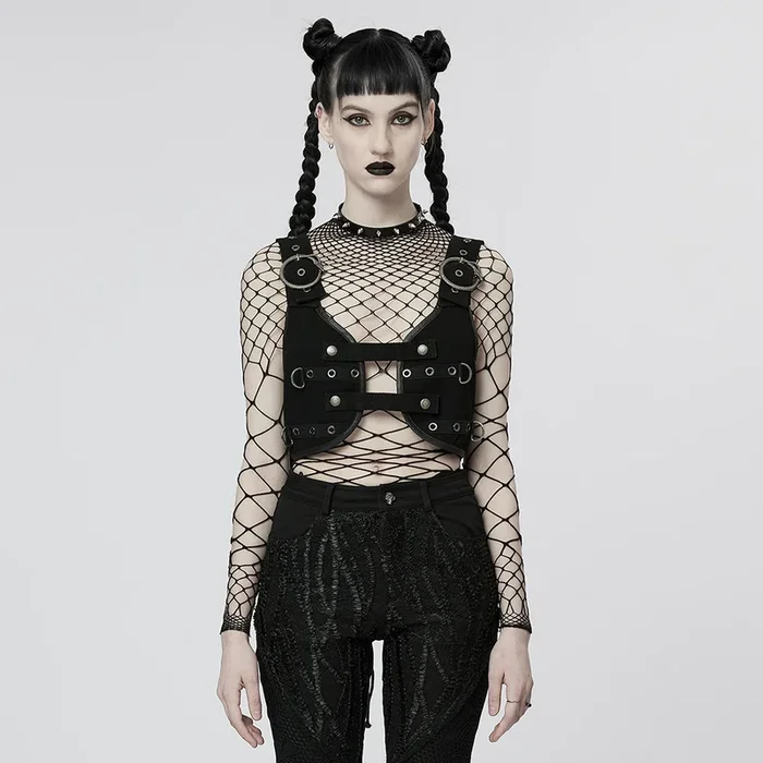 Techwear Cropped Weste mit auffälligen Snake-Schnallen