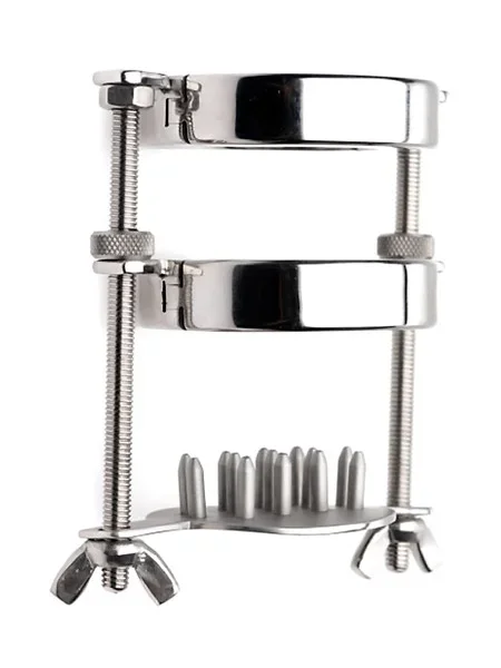 Triune Ball Stretcher with Spiked Crusher: Edelstahl-Hodenzwinge