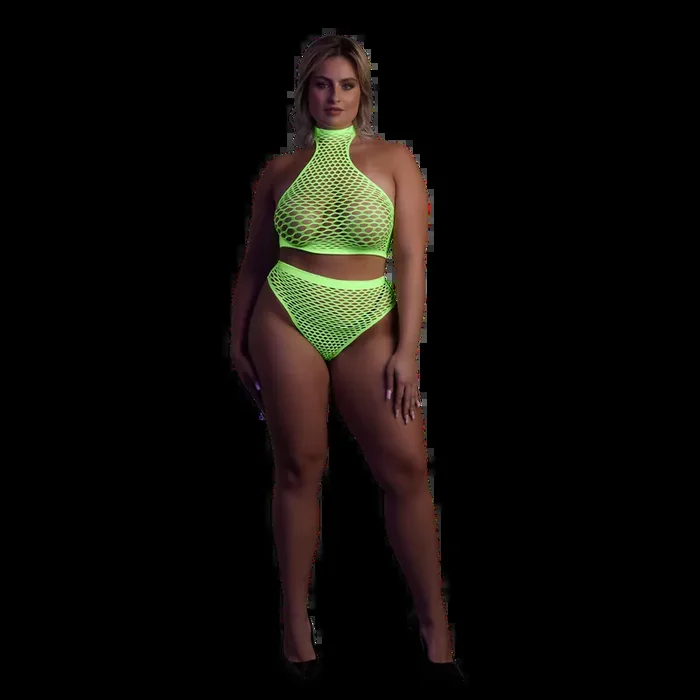 Turtle Neck and High Waist Slip – Plus Size – Neon Green