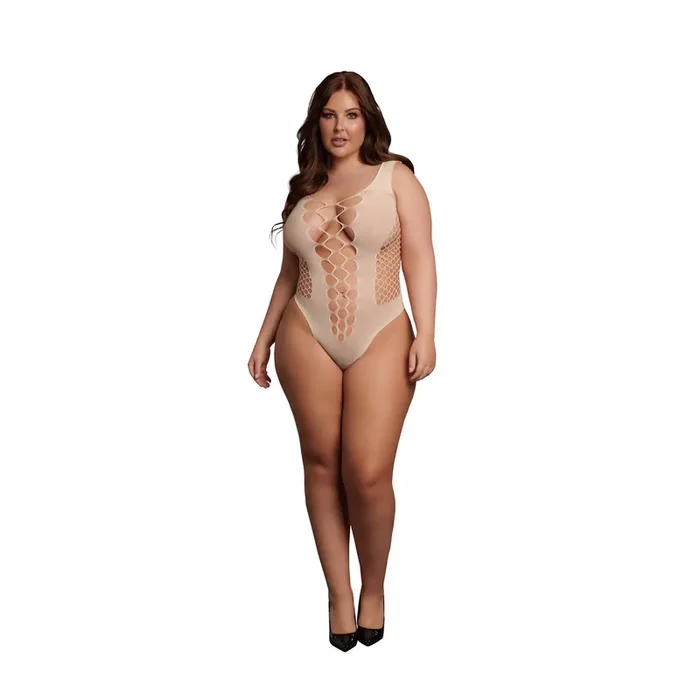 V-Neck Teddy with Opaque Panels – Queen Size