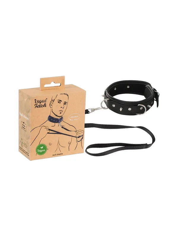 Vegan Fetish Halsfessel mit Führleine, schwarz