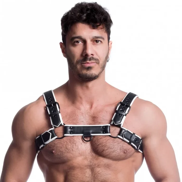 Veganer Bulldog Harness – Schwarz/Weiß