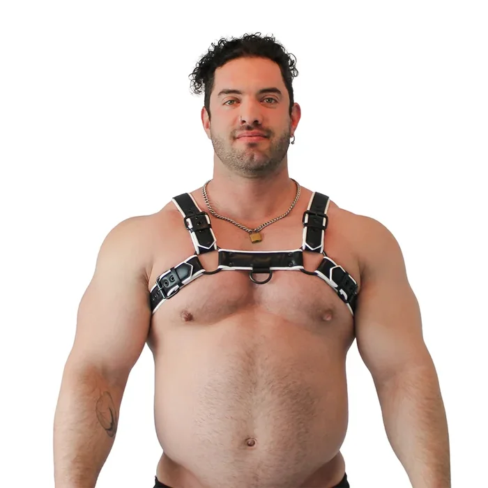 Veganer Bulldog Harness – Schwarz/Weiß, Größe L/XL