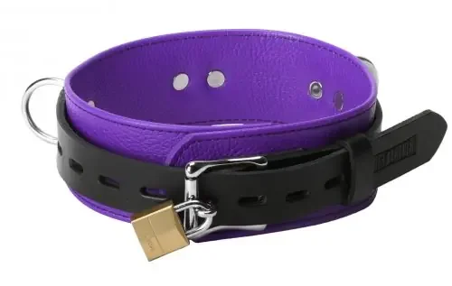 Verschließbares Lederhalsband – schwarz und violett
