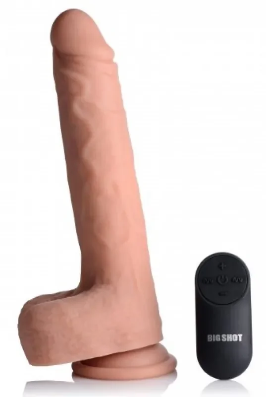 Vibrierender und stoßender XL-Dildo mit Saugnapf und Hoden – Beige