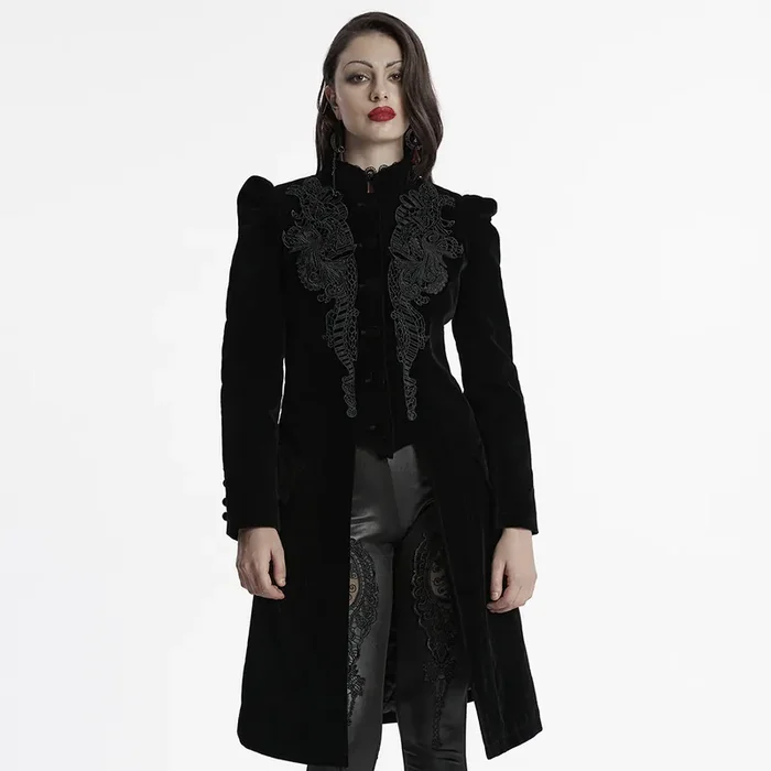 Viktorianisch-Gothic Samtjacke mit Spitzenapplikation (Farbe Rot, Grösse S)