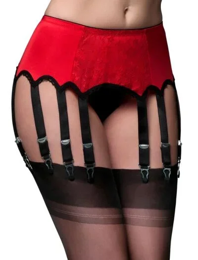 Vintage Spitzen Hüftgürtel mit 12 Haltern Rot