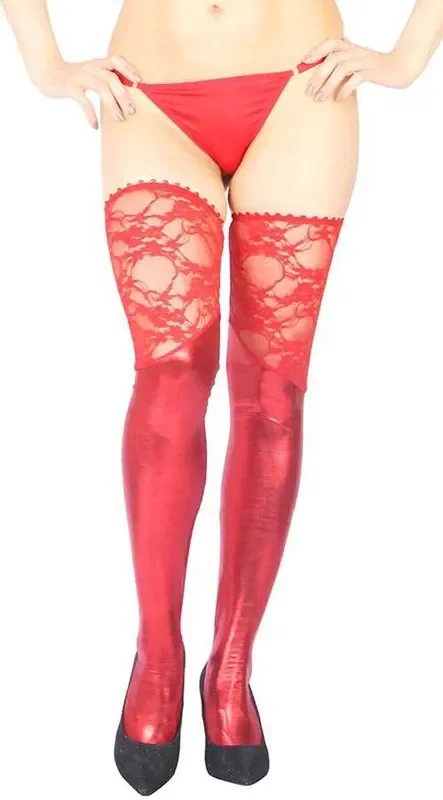Vixson Metallic Strümpfe mit Spitzenbund – rot