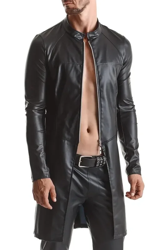 Wetlook Herren Mantel schwarz