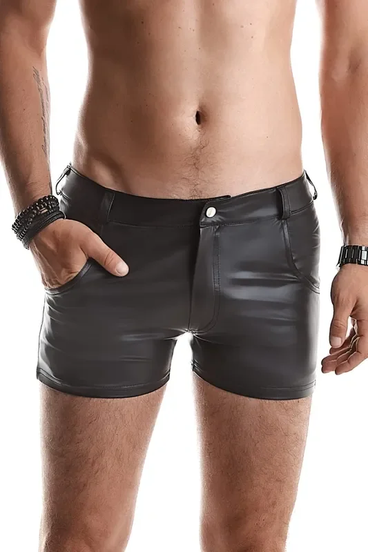 Wetlook Herren-Shorts Slim-Fit Gürtelschnallen
