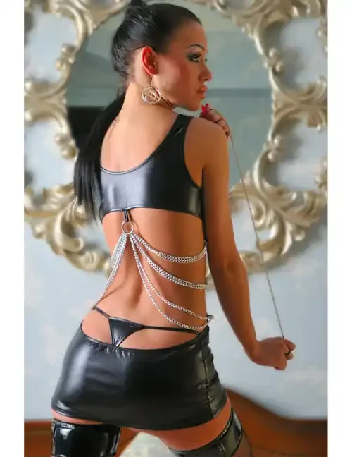Wetlook-Kleid Escape mit String Dessous schwarz