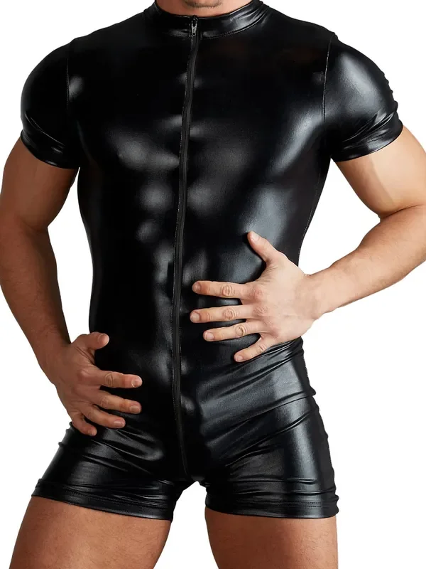 Wetlook-Kurzoverall, schwarz