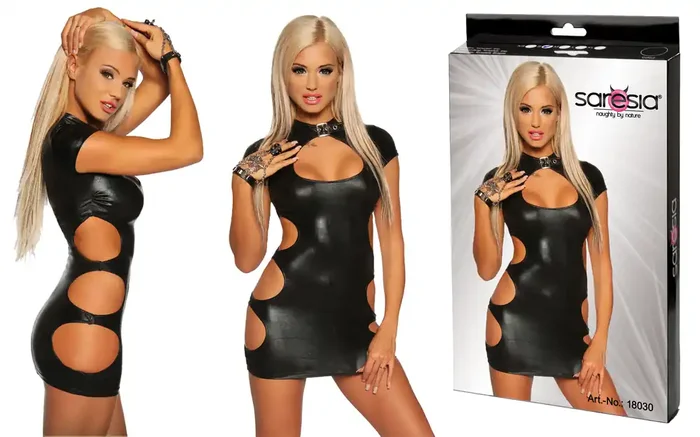 Wetlook-Minikleid mit seitlichen Cutouts