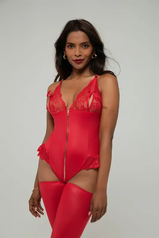 Wetlook ouvert Body Christelle – Rot