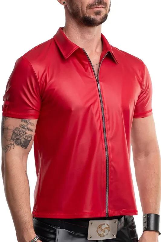 Wetlook Poloshirt mit Reißverschluss – Rot