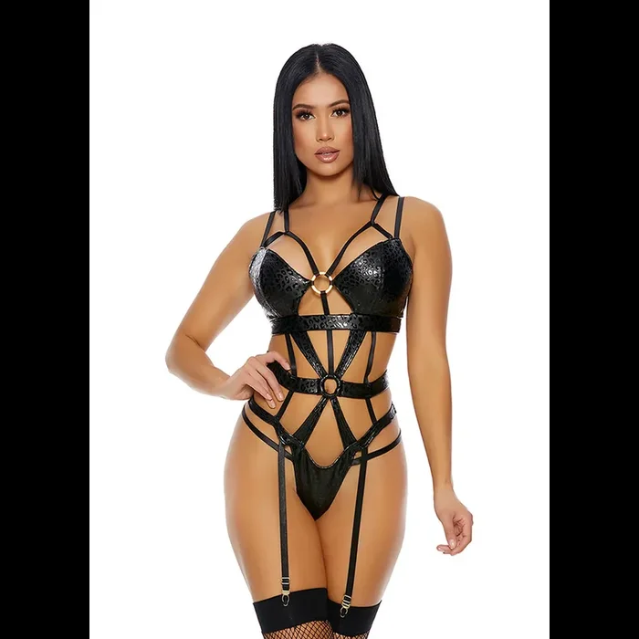 X Marks The Spot Cheetah Print Teddy – XL – Black