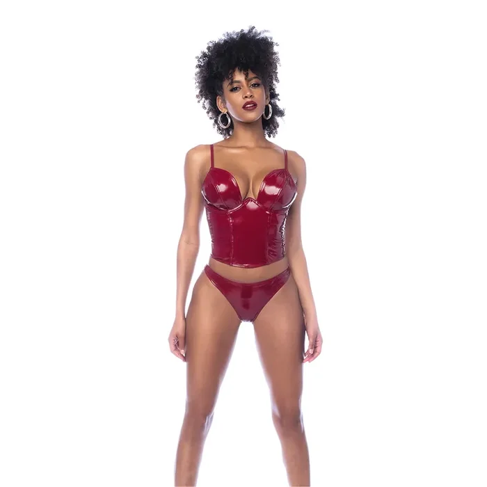 Zweiteiliges Bustier-Set – L – Glänzendes Weinrot