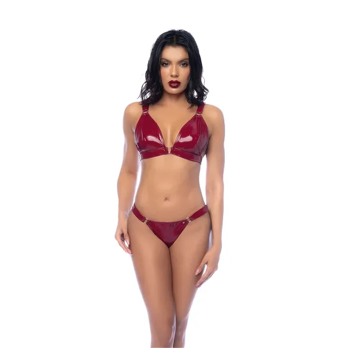 Zweiteiliges Set aus Bralette und String – M – Glänzendes Weinrot