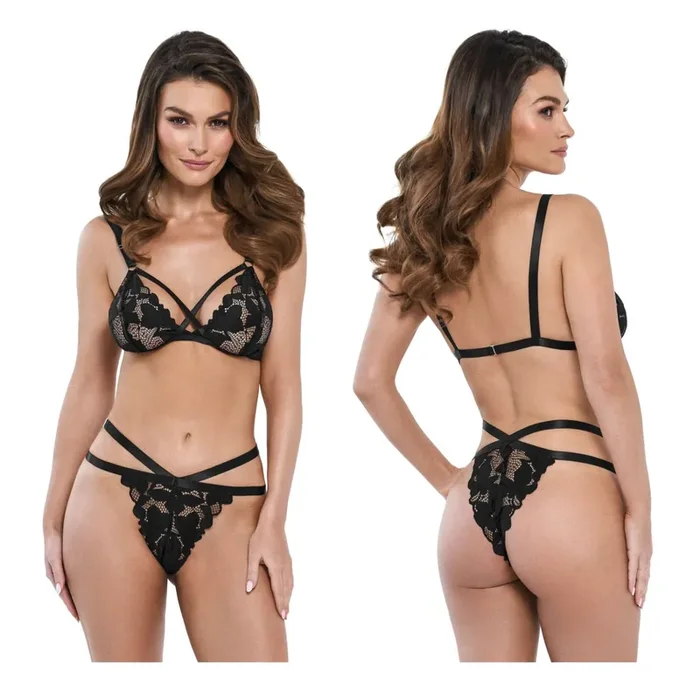Zweiteiliges Spitzen-Set im Riemen-Design -Schwarz